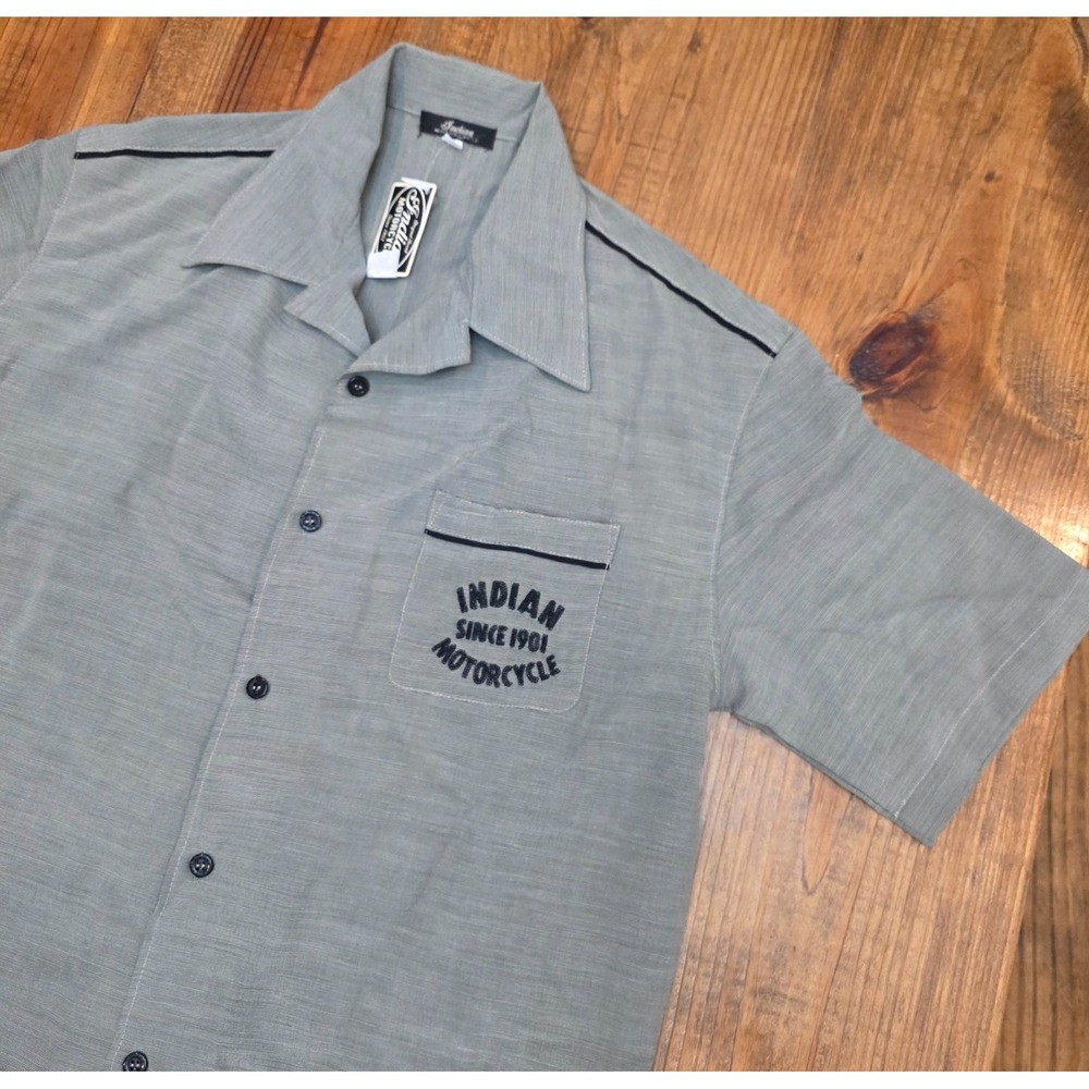 Vintage Indian Motorcycle 80's 90's Button Work Bowling Shirt Gray Canada- Small